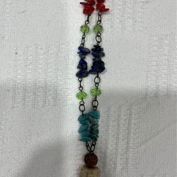 Chakra Gemstone Necklace Handmade w/ Amethyst Pendant, Turquoise, Coral, & more - Picture 3 of 5